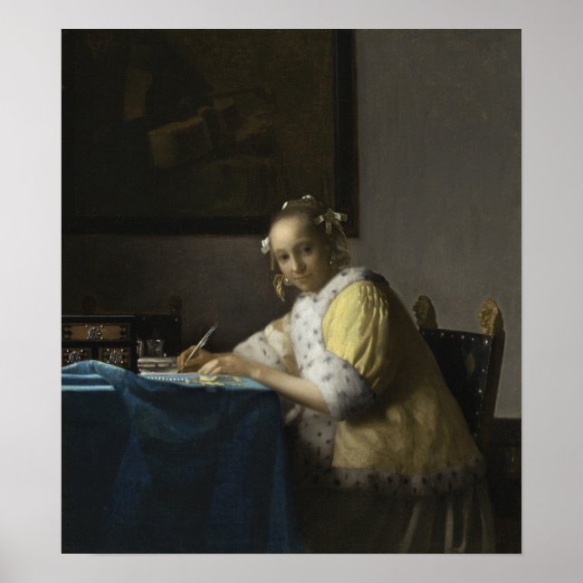 Vermeer - En dam som skriver 1667 Poster (Framsidan)