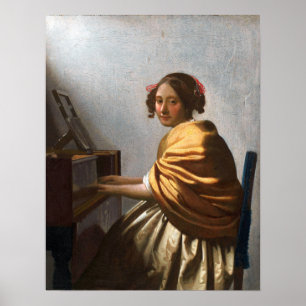 Vermeer - en ung kvinna som sitter på de jungfruli poster