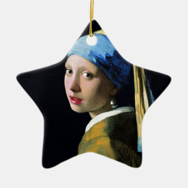 Vermeer - flicka med ett pärlemorfärg örhänge julgransprydnad keramik (Framsidan)