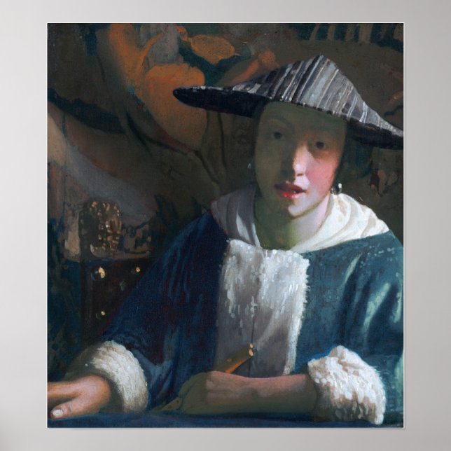 Vermeer - Flicka med flöjt 1670 Poster (Framsidan)