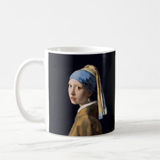 Vermeer Flicka med pärlörhänge Finkonst Kaffemugg (Vänster)
