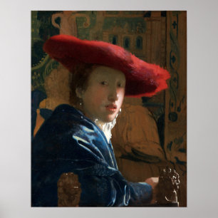 Vermeer - Flicka med röd hatt 1667 Poster