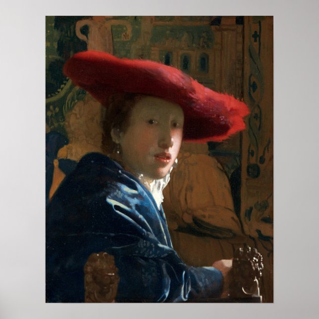 Vermeer - flicka med rött hattämne 1667 poster (Framsidan)