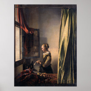 Vermeer - Flicka som läser ett brev vid en öppen f Poster