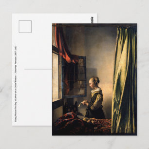 Vermeer - Flicka som läser ett brev vid en öppen f Vykort