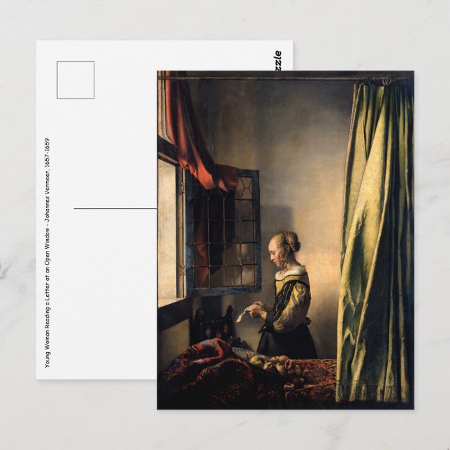 Vermeer - Flicka som läser ett brev vid en öppen f Vykort (Fram/baksida)