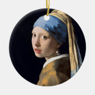 Vermeer Flickan med en pärlörhänge Finkonst Julgransprydnad Keramik