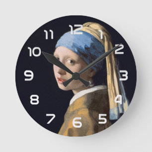 Vermeer Flickan med en pärlörhänge Finkonst Rund Klocka