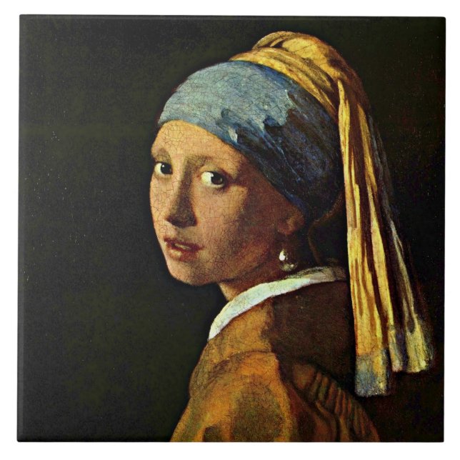 Vermeer: Flickan med pärlörhänget (2) Kakelplatta (Framsidan)