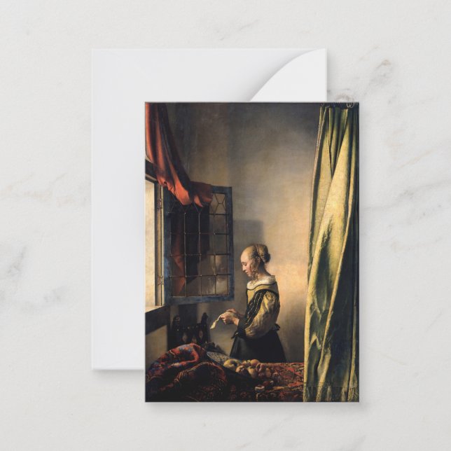Vermeer - Flickor som läser Brev i ett öppet fönst Anteckningskort (Framsida)