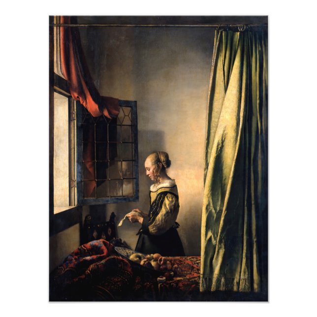 Vermeer - Flickor som läser Brev i ett öppet fönst Fototryck (Framsidan)