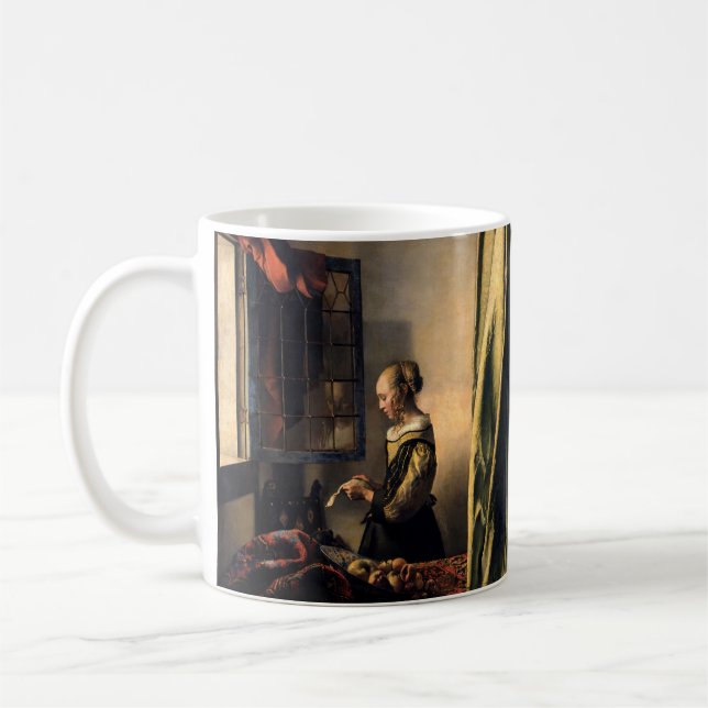 Vermeer - Flickor som läser Brev i ett öppet fönst Kaffemugg (Vänster)