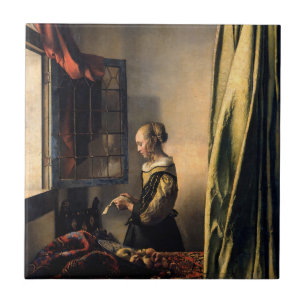 Vermeer - Flickor som läser Brev i ett öppet fönst Kakelplatta