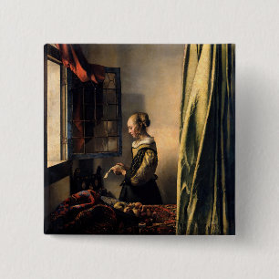 Vermeer - Flickor som läser Brev i ett öppet fönst Knapp
