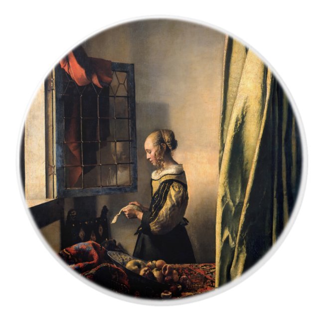 Vermeer - Flickor som läser Brev i ett öppet fönst Knopp (Framsidan)