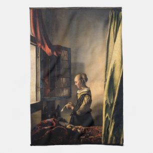 Vermeer - Flickor som läser Brev i ett öppet fönst Kökshandduk