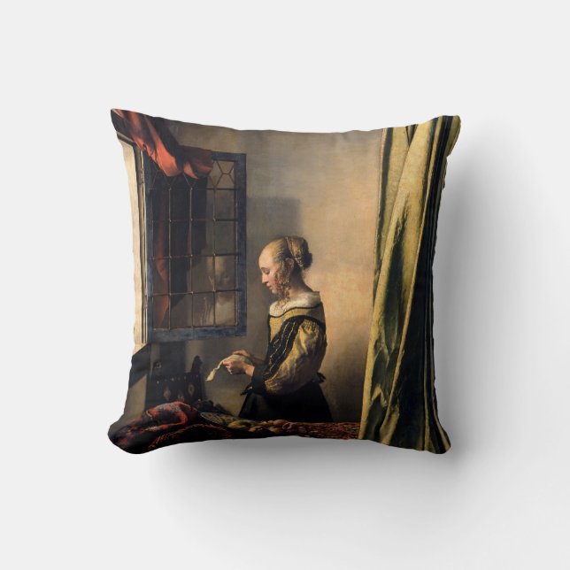 Vermeer - Flickor som läser Brev i ett öppet fönst Kudde (Framsida)