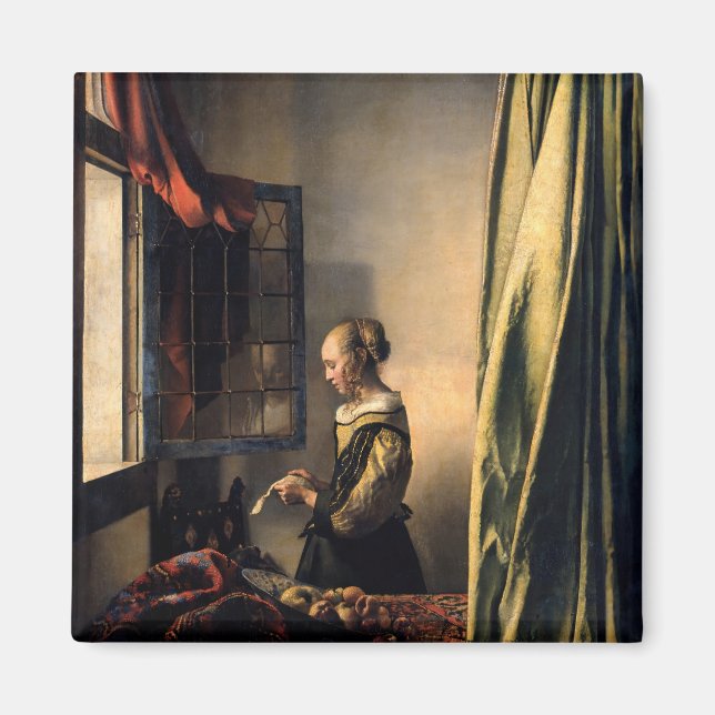 Vermeer - Flickor som läser Brev i ett öppet fönst Magnet (Framsidan)