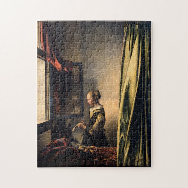 Vermeer - Flickor som läser Brev i ett öppet fönst Pussel (Vertikal)