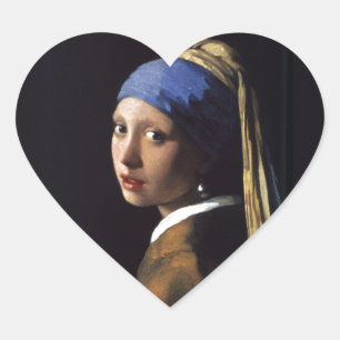 Vermeer Girl Pearl Earring Masterbit Painting Hjärtformat Klistermärke