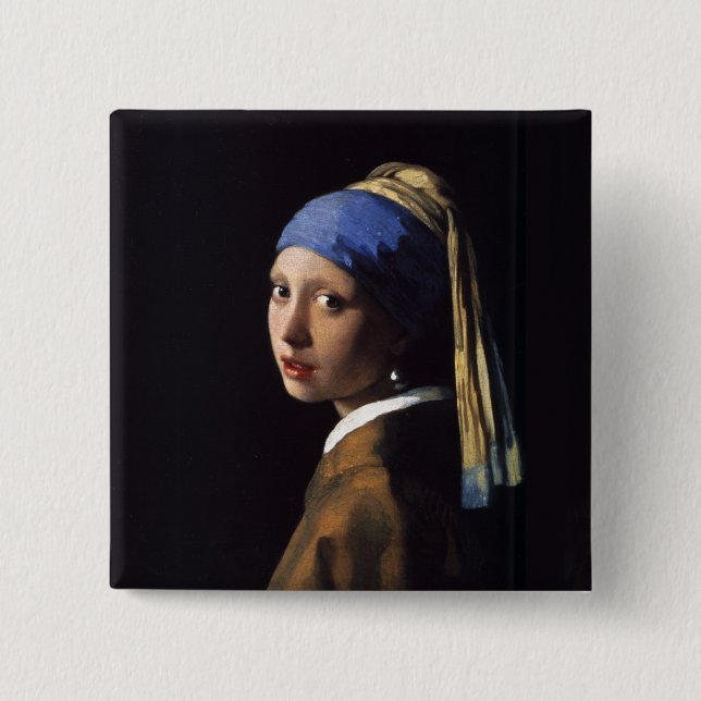 Vermeer Girl Pearl Earring Masterbit Painting Knapp (Framsida)