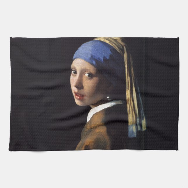 Vermeer Girl Pearl Earring Masterbit Painting Kökshandduk (Horisontell)