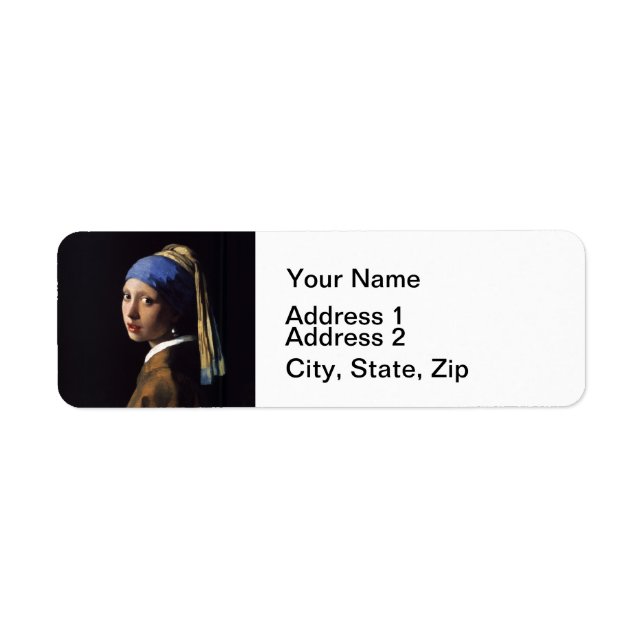 Vermeer Girl Pearl Earring Masterbit Painting Returadress Etikett (Framsidan)