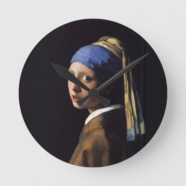 Vermeer Girl Pearl Earring Masterbit Painting Rund Klocka (Framsida)