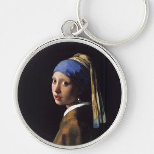 Vermeer Girl Pearl Earring Masterbit Painting Rund Silverfärgad Nyckelring