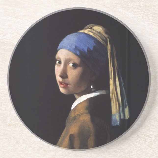 Vermeer Girl Pearl Earring Masterbit Painting Underlägg Sandsten (Framsidan)