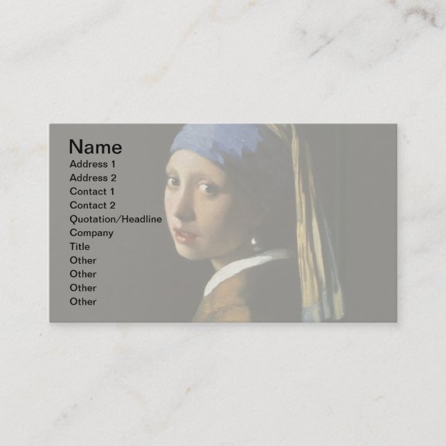 Vermeer Girl Pearl Earring Masterbit Painting Visitkort (Framsida)