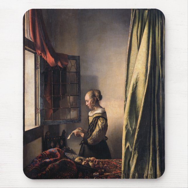 Vermeer Girl Reading Brev vid Open Window Musmatta (Framsidan)