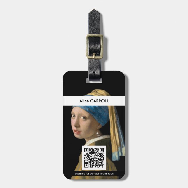 Vermeer - Girl with a Pearl Earring - QR Code Bagagebricka (Vertikal Framsida)