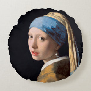 Vermeer Girl with Pearl Earring Rund Kudde