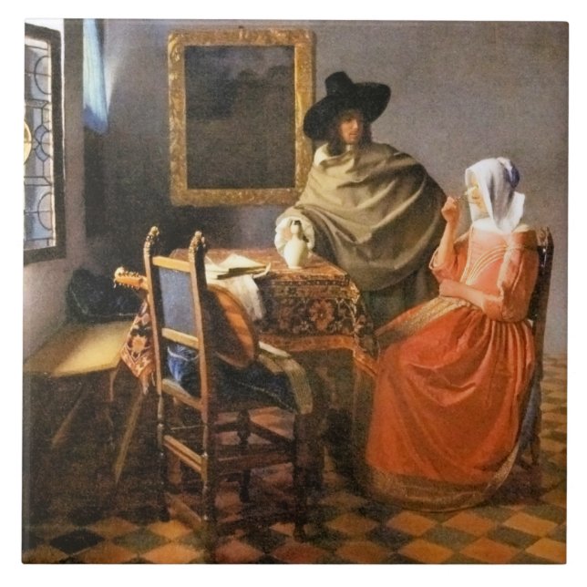 Vermeer - Glass of Vin, berömd Kakelplatta (Framsidan)