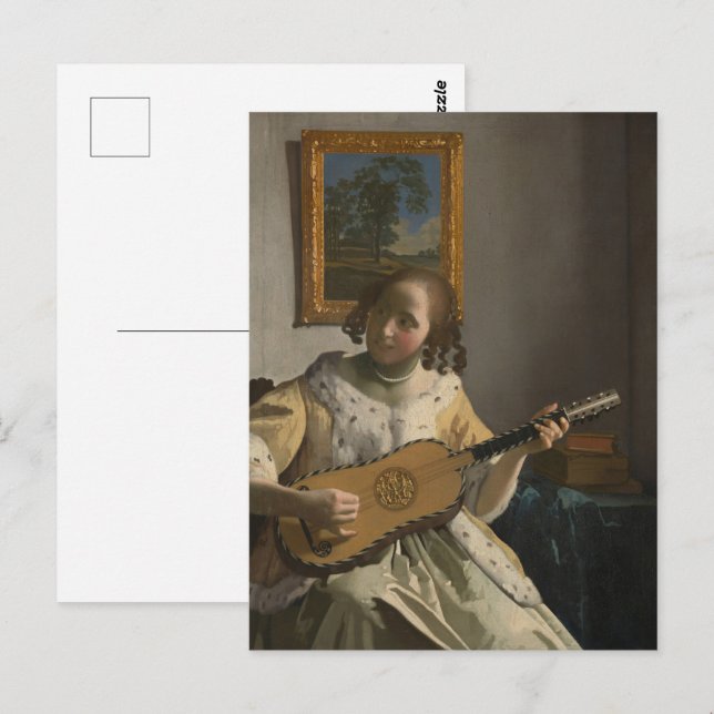 Vermeer-Guitar Player Retro Fine Art Vykort (Fram/baksida)