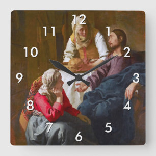 Vermeer - Kristus i huset Martha och Mary Fyrkantig Klocka