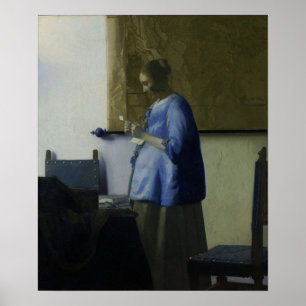 Vermeer - kvinnor i blå läsning A Brev 1665 Poster