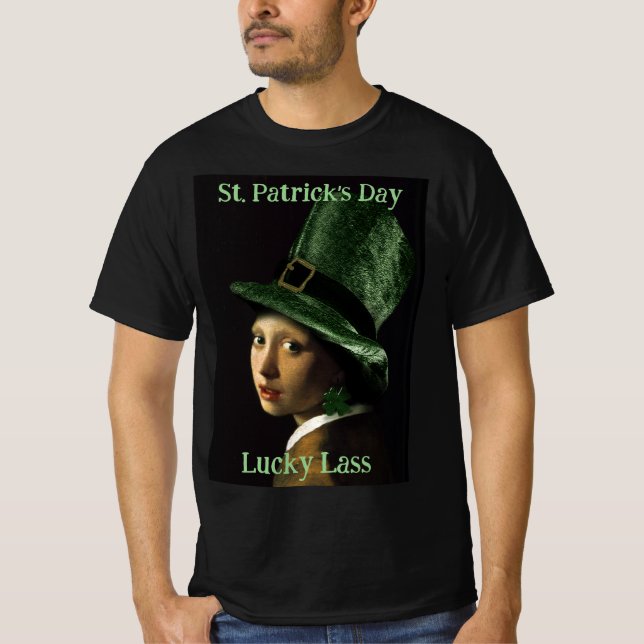Vermeer Pärlörhänge Klöver St. Patricks dag T Shirt (Framsida)