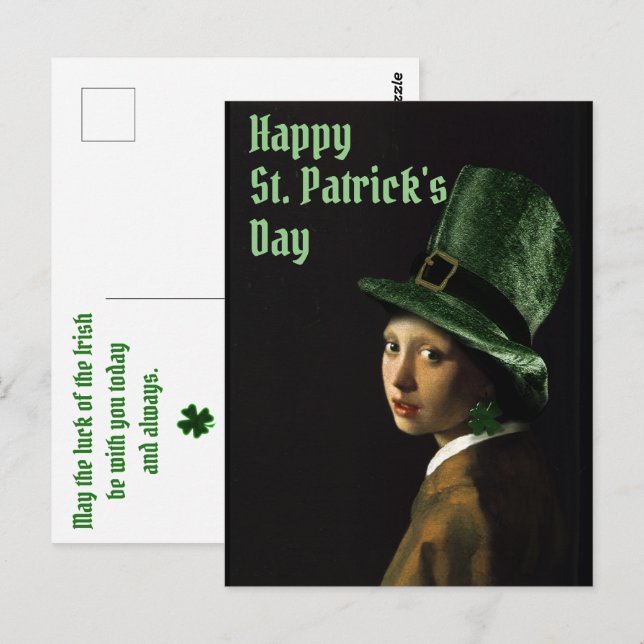 Vermeer Pärlörhänge Klöver St. Patricks dag Vykort (Fram/baksida)
