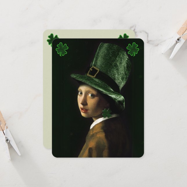 Vermeer Pearl Earring Clover St Patrick's Day Inbjudningar (Fram/Back In Situ)