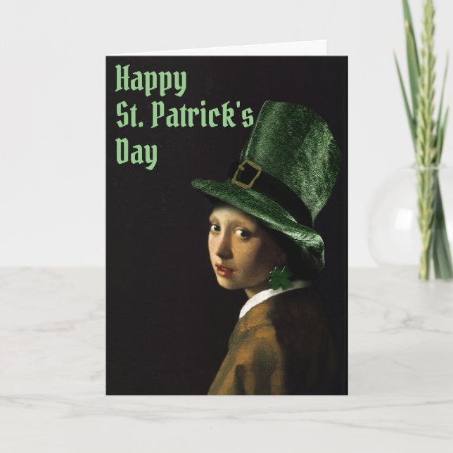 Vermeer Pearl Earring Clover St Patrick's Day Kort (Framsida)