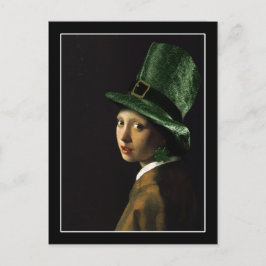 Vermeer Pearl Earring Klöver St patrick's day Vykort