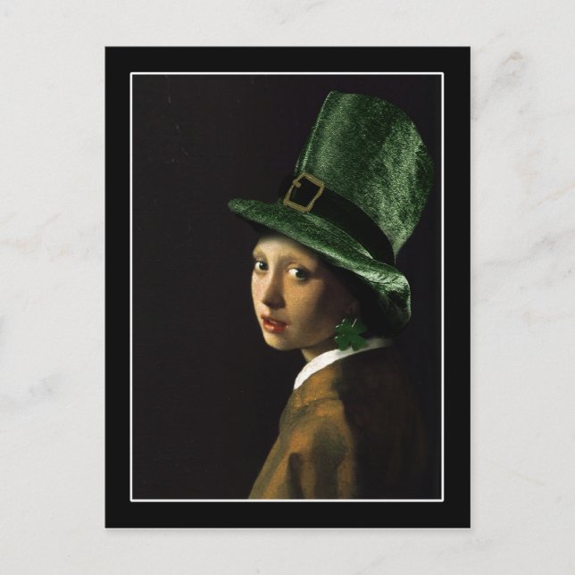 Vermeer Pearl Earring Klöver St patrick's day Vykort (Framsida)