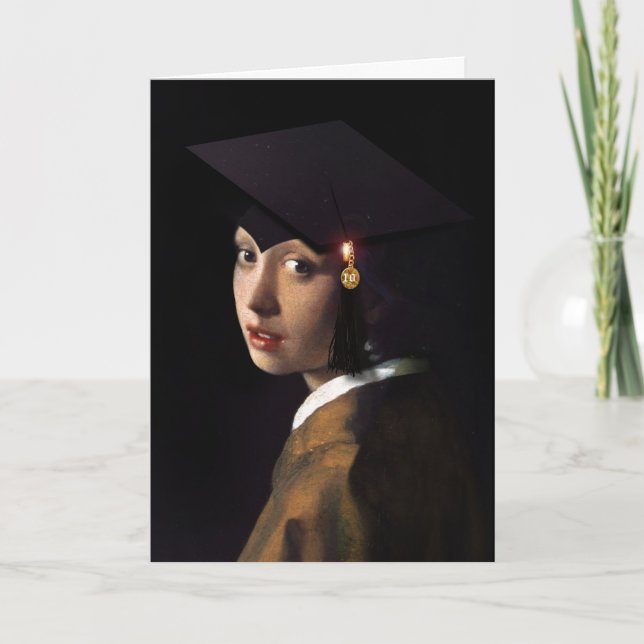 Vermeer Pearl Earring Studenten Grad Cap Kort (Framsida)