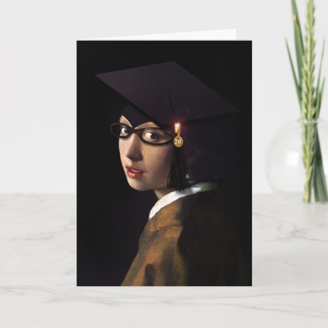 Vermeer Pearl Earring Studenten Grad Cap Kort (Framsida)