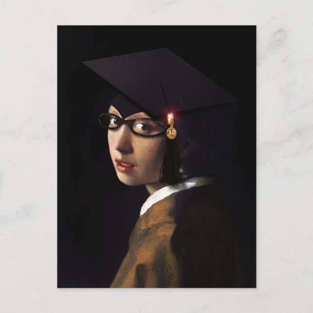 Vermeer Pearl Earring Studenten Grad Cap Meddelande Vykort (Framsida)