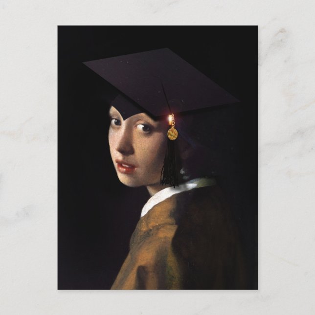 Vermeer Pearl Earring Studenten Grad Cap Vykort (Framsida)