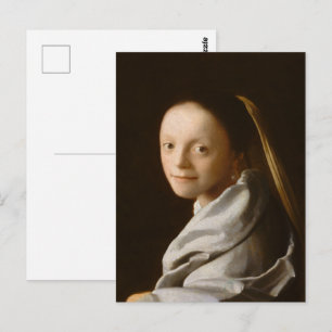 Vermeer - Porträtt i en ung kvinnlig konst Vykort