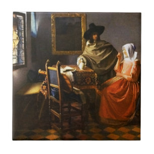 Vermeer som exponeringsglaset av vin belägger med kakelplatta
